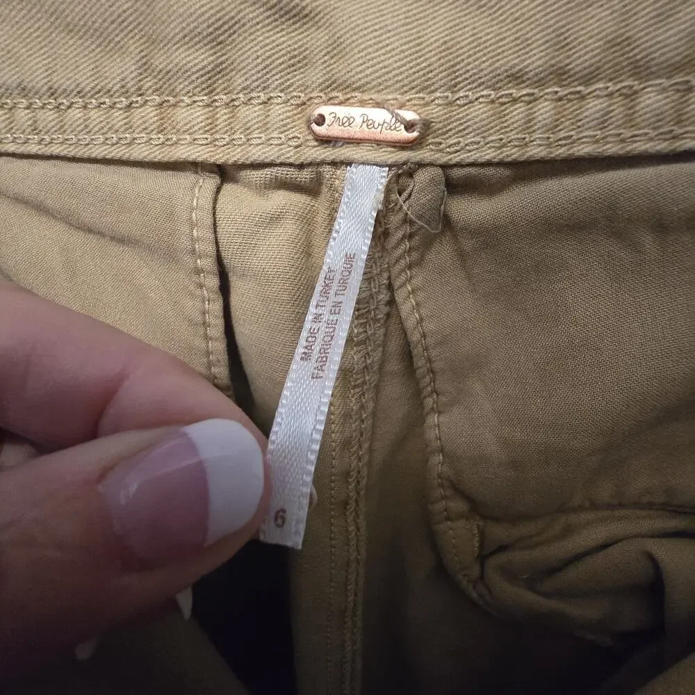 Free‎ People Anthropologie Denim Pants Crop Womens Sz 6 Mustard Tan Baggy Taper